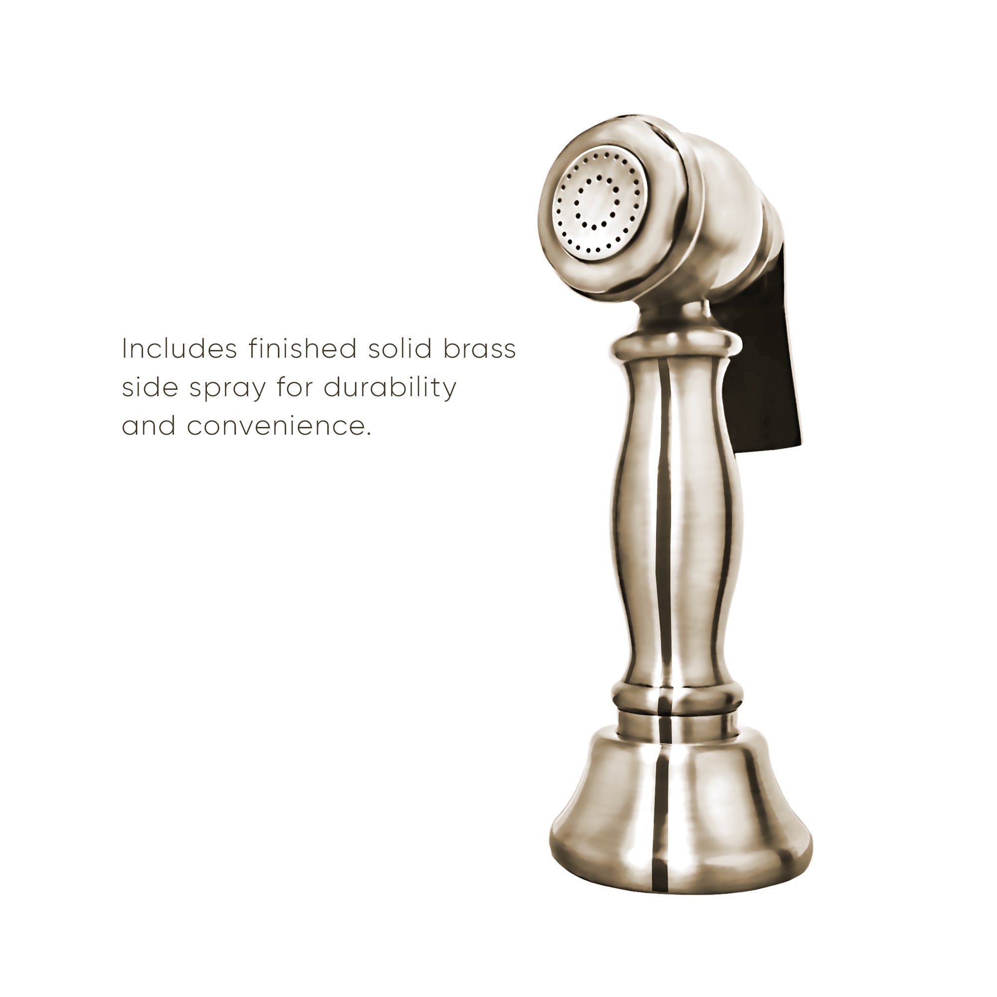 Bridge Faucet with Long Gooseneck Swivel Spout, Lever Handles and Solid Brass Side Spray