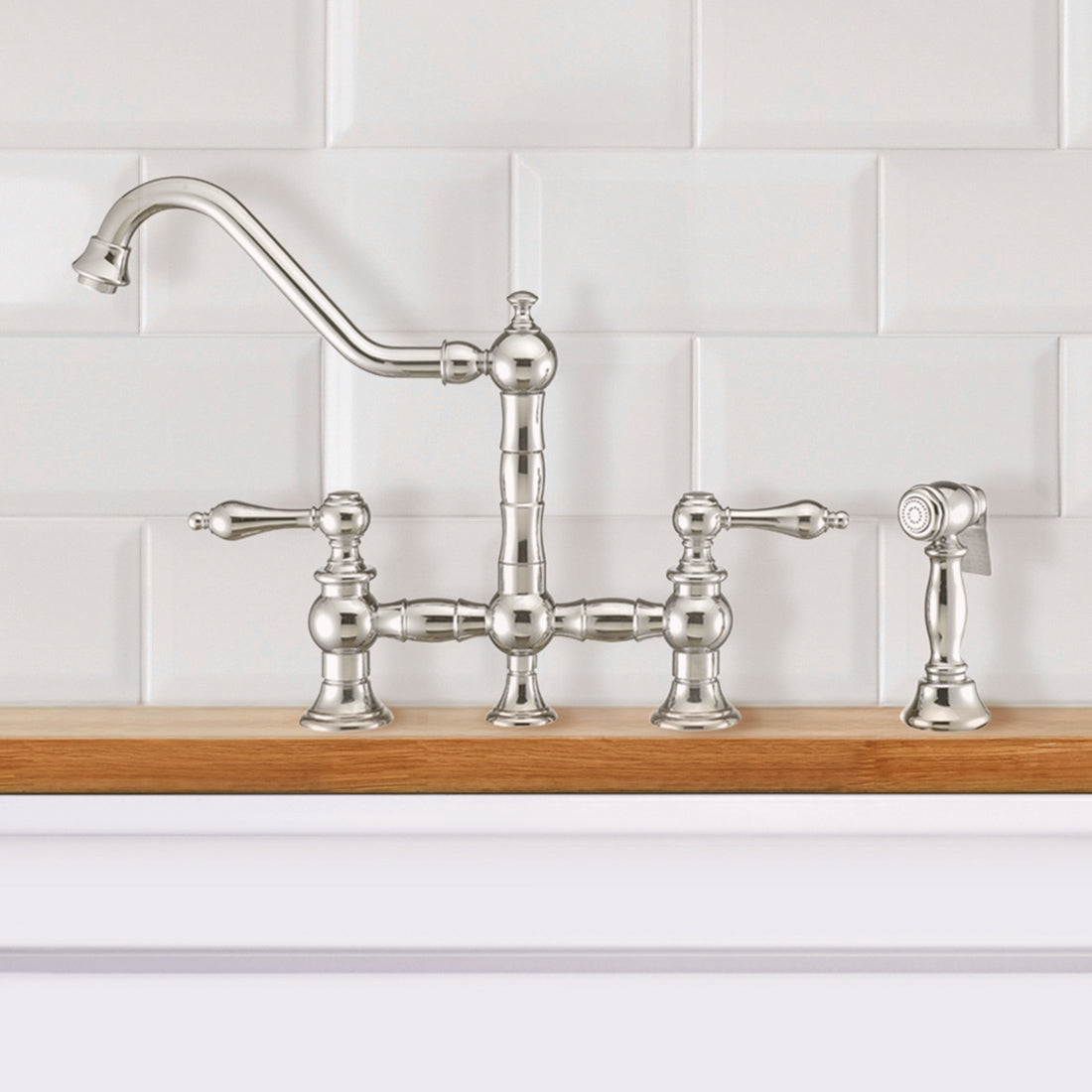digne hugeT white ディニュ Bridge Faucet with Long Traditional Swivel Spout, Lever Handles