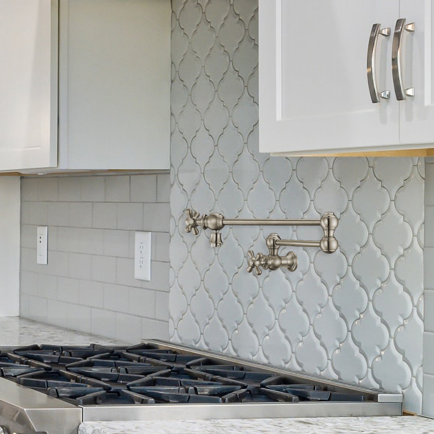 Wall Mount Retractable Swing Spout Pot Filler with Cross Handles