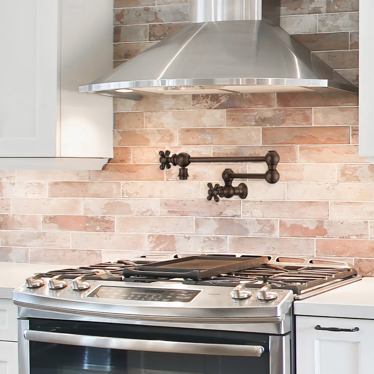 Wall Mount Retractable Swing Spout Pot Filler with Cross Handles