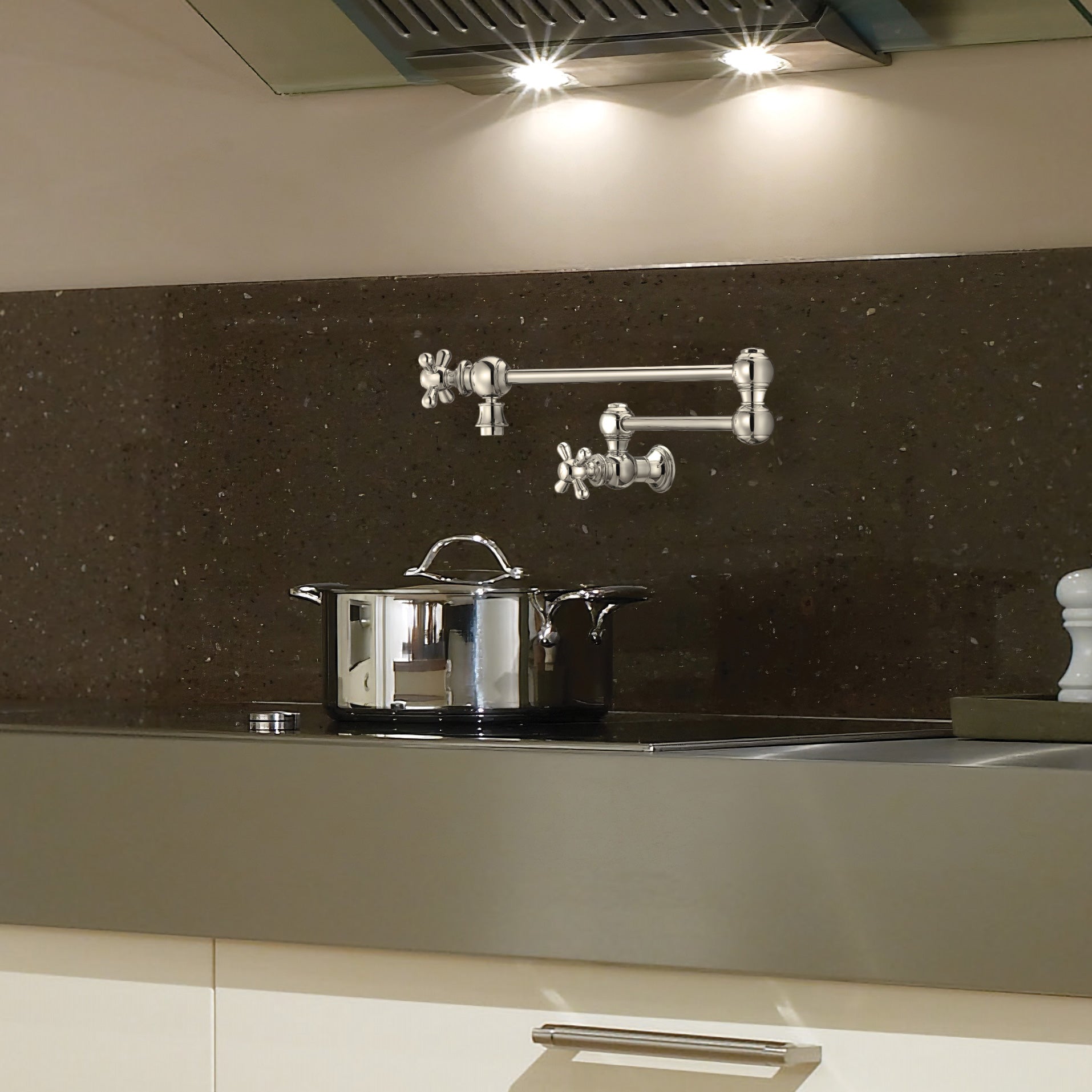 Wall Mount Retractable Swing Spout Pot Filler with Cross Handles