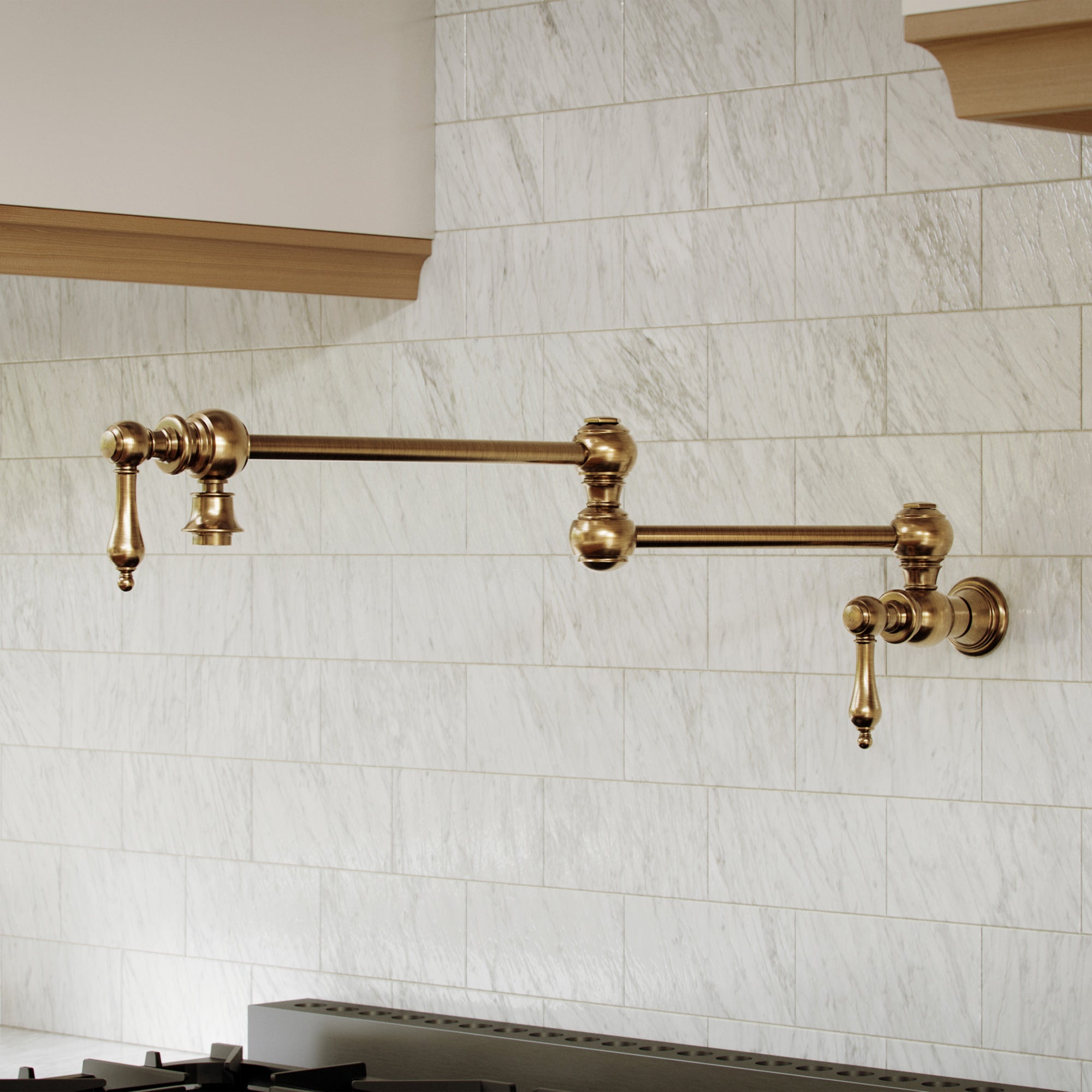 Wall Mount Retractable Swing Spout Pot Filler with Lever Handles