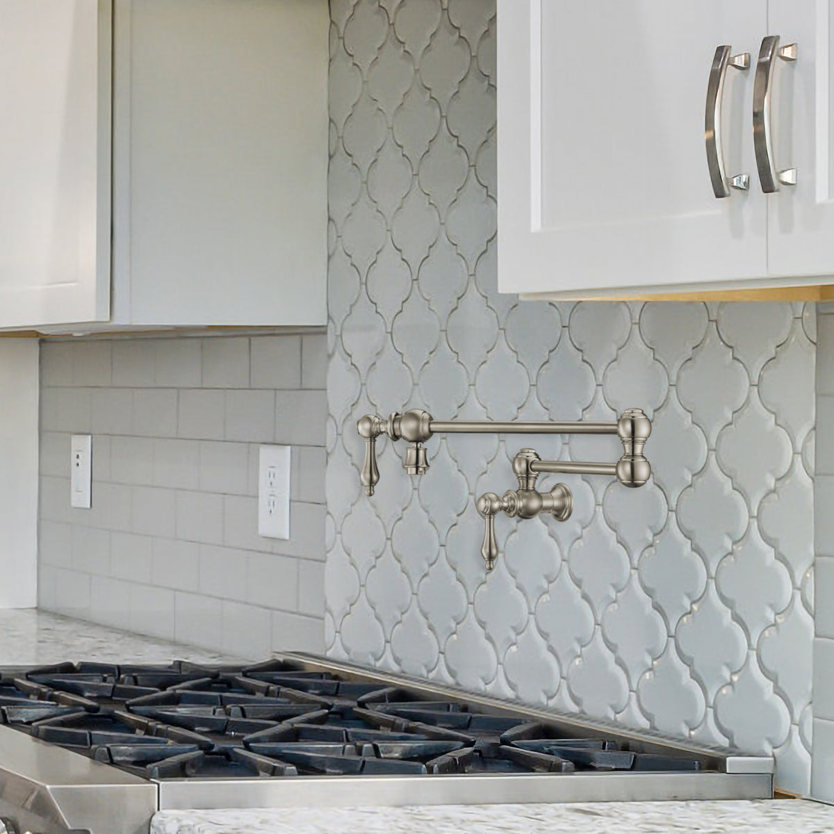 Wall Mount Retractable Swing Spout Pot Filler with Lever Handles