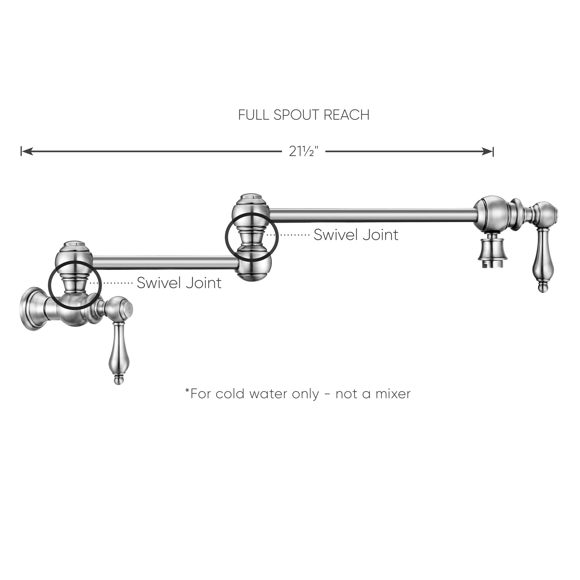 Wall Mount Retractable Swing Spout Pot Filler with Lever Handles