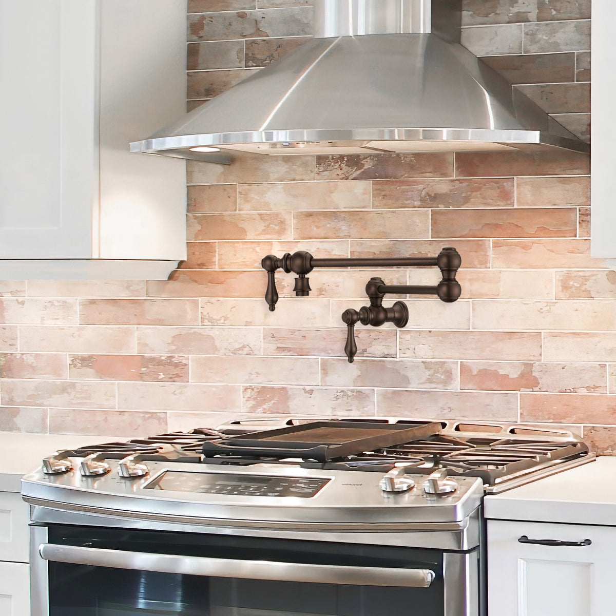 Wall Mount Retractable Swing Spout Pot Filler with Lever Handles