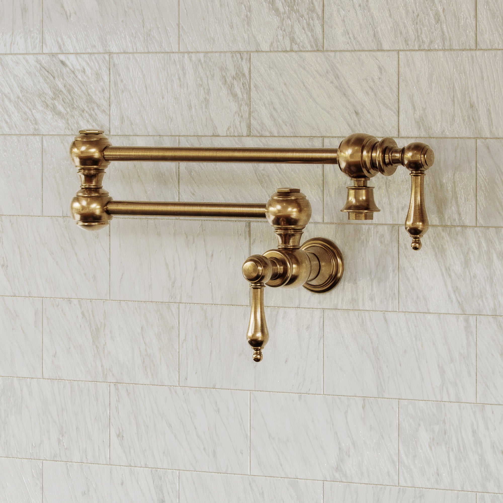 Wall Mount Retractable Swing Spout Pot Filler with Lever Handles