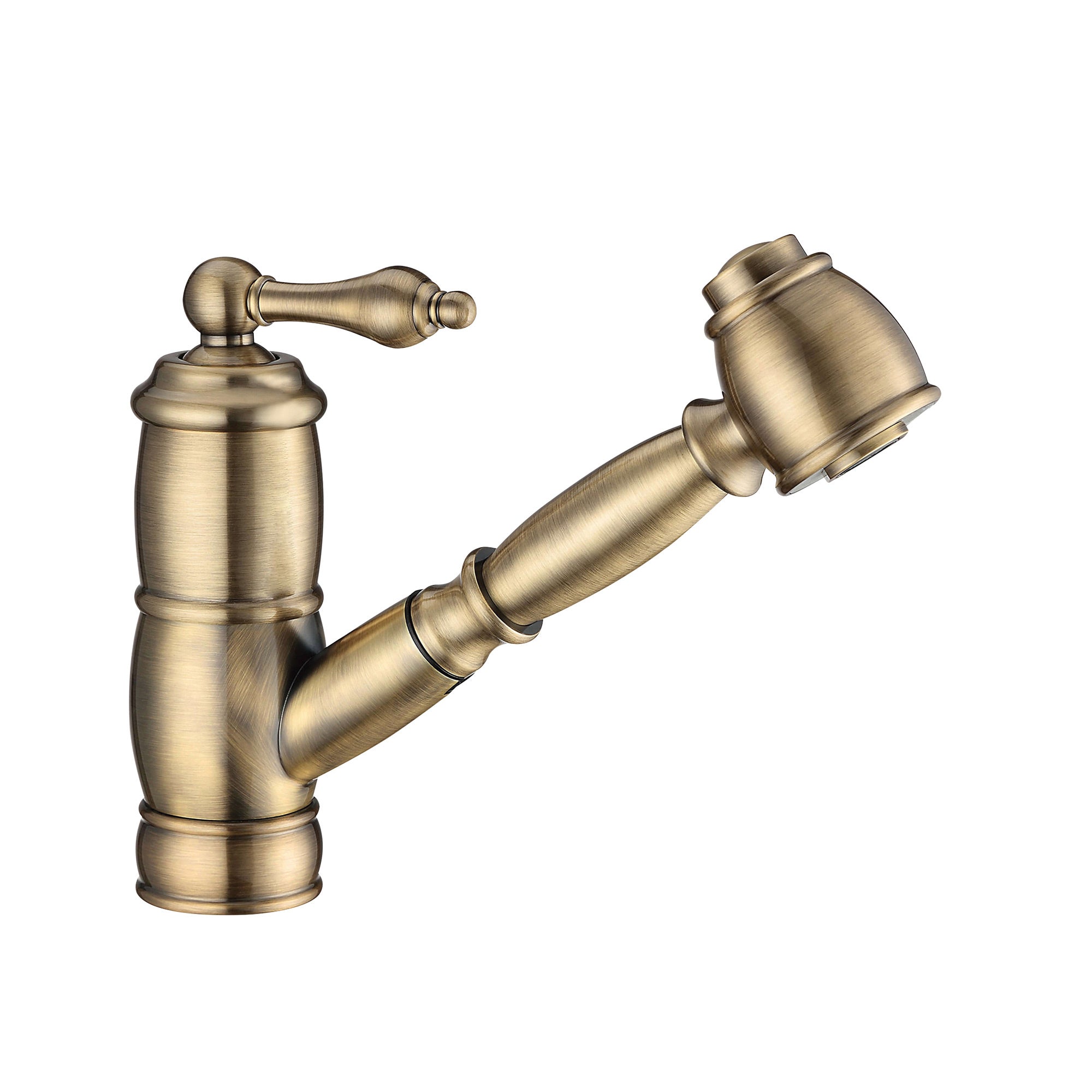 Solid brass deck mount single-hole kitchen faucet with a pull-out spray head and lever handle