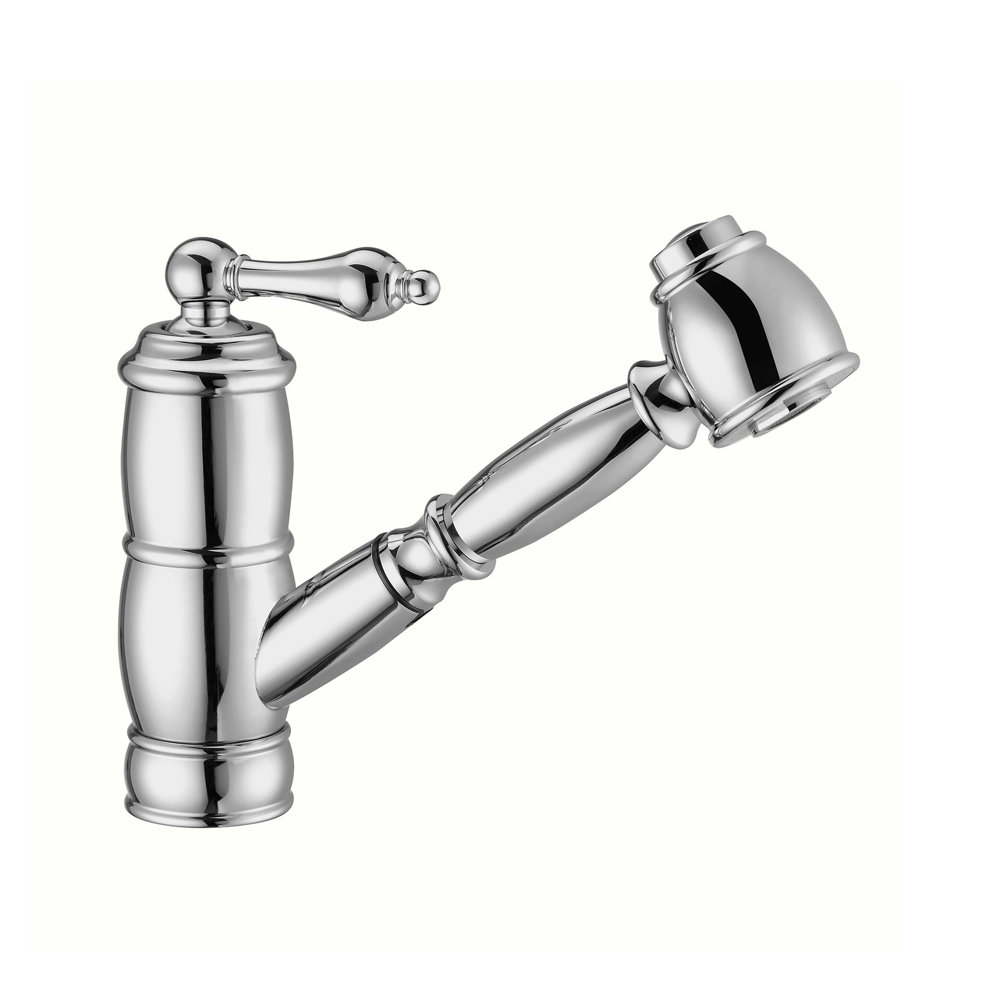Solid brass deck mount single-hole kitchen faucet with a pull-out spray head and lever handle