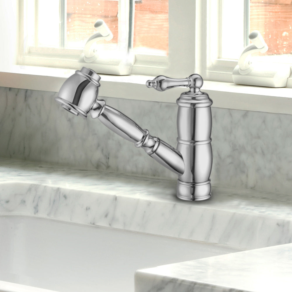 【THE MOZZ】Voel Half Open Brushed One Piece Kinzel Chrome one-handle low arc pullout kitchen faucet – Moen