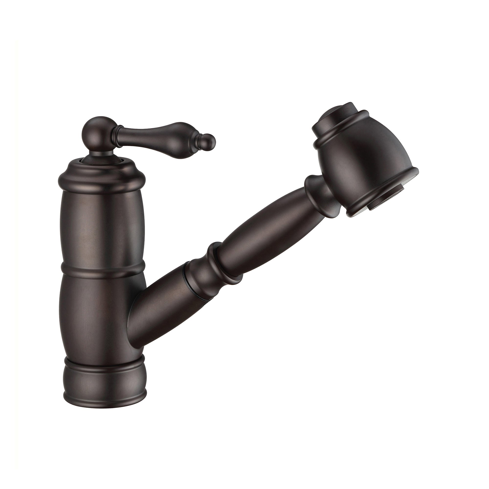 Solid brass deck mount single-hole kitchen faucet with a pull-out spray head and lever handle