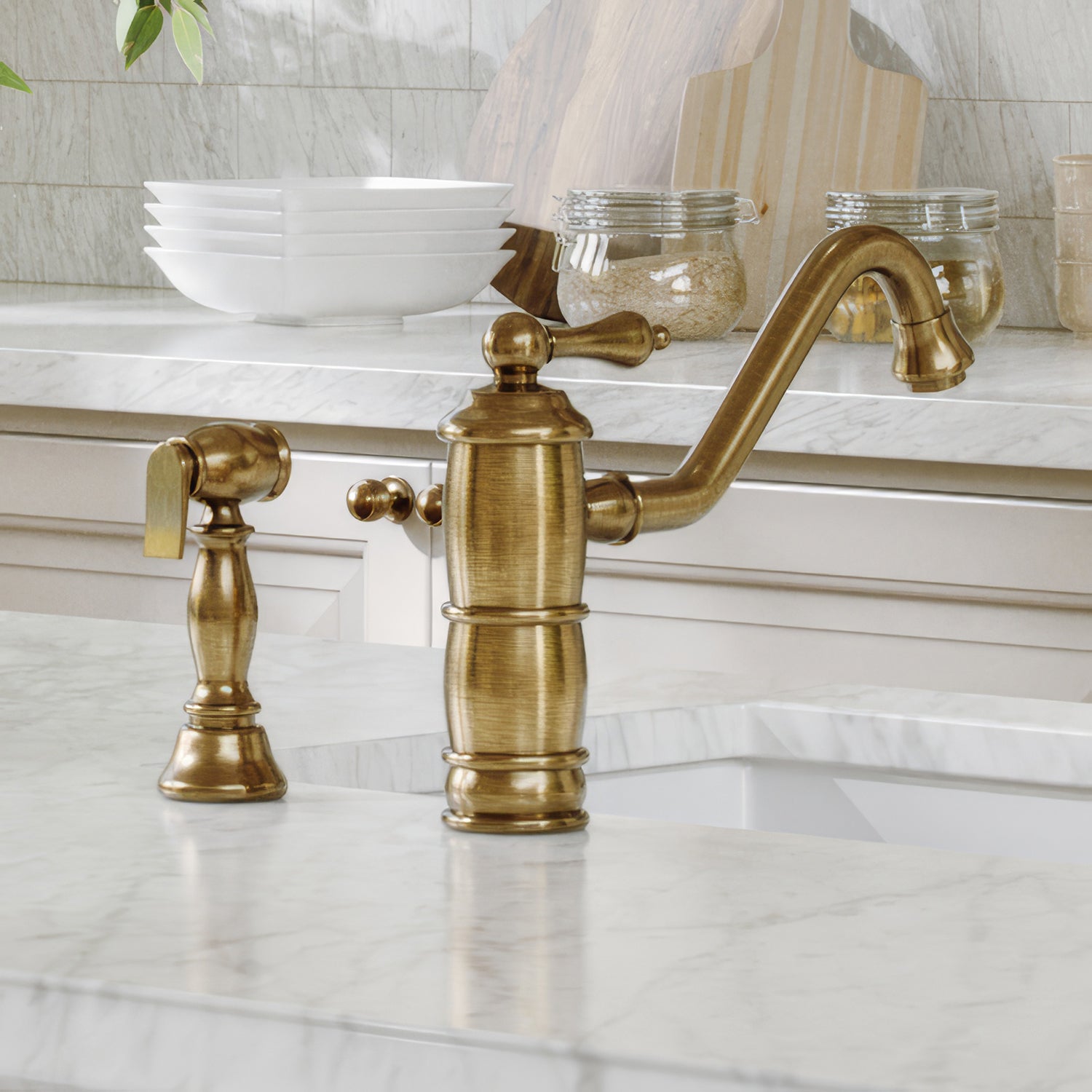 Solid brass deck mount single-hole kitchen faucet with lever