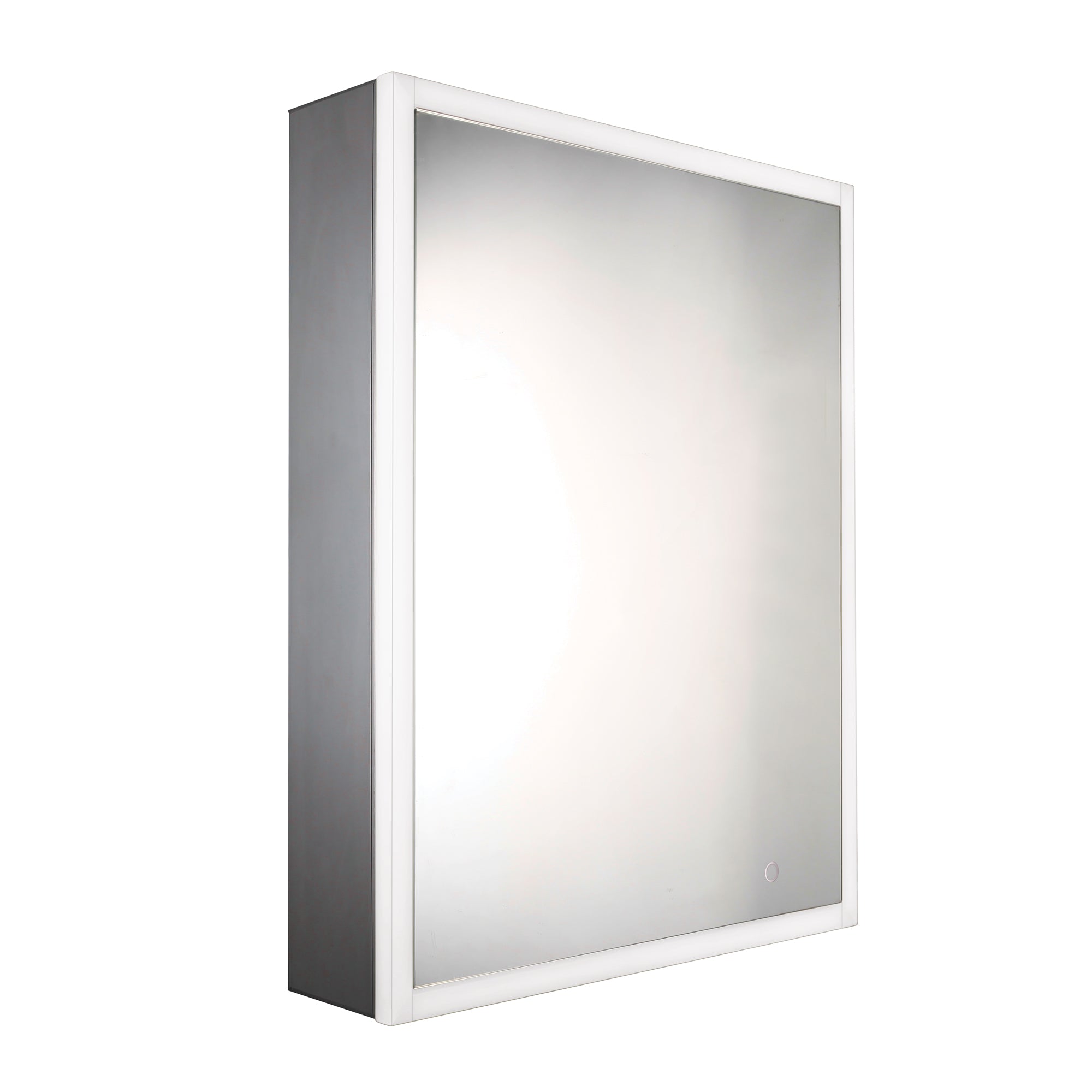 Anodized aluminum surface mount single mirrored door medicine cabinet with USB, SD card, Bluetooth, FM radio, speakers, defogger & dimmer