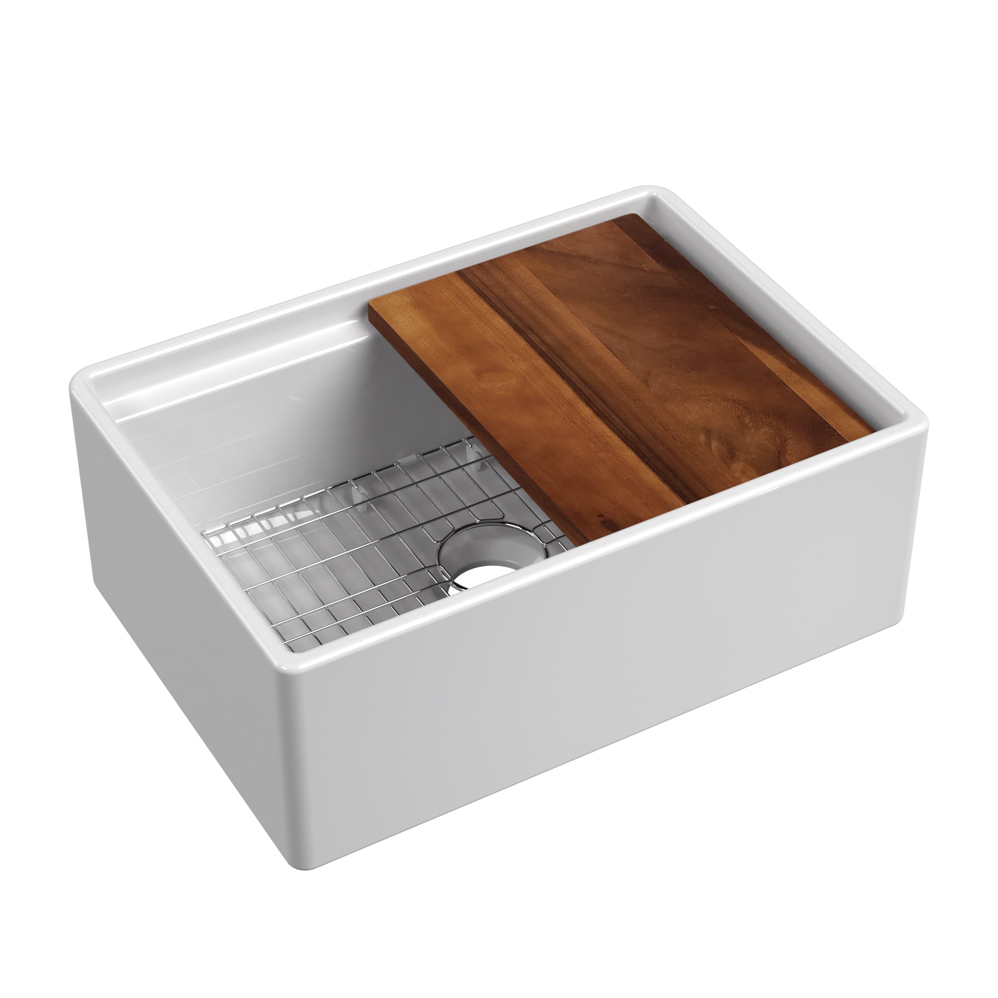 Front apron single bowl fireclay kitchen sinks with walnut wood