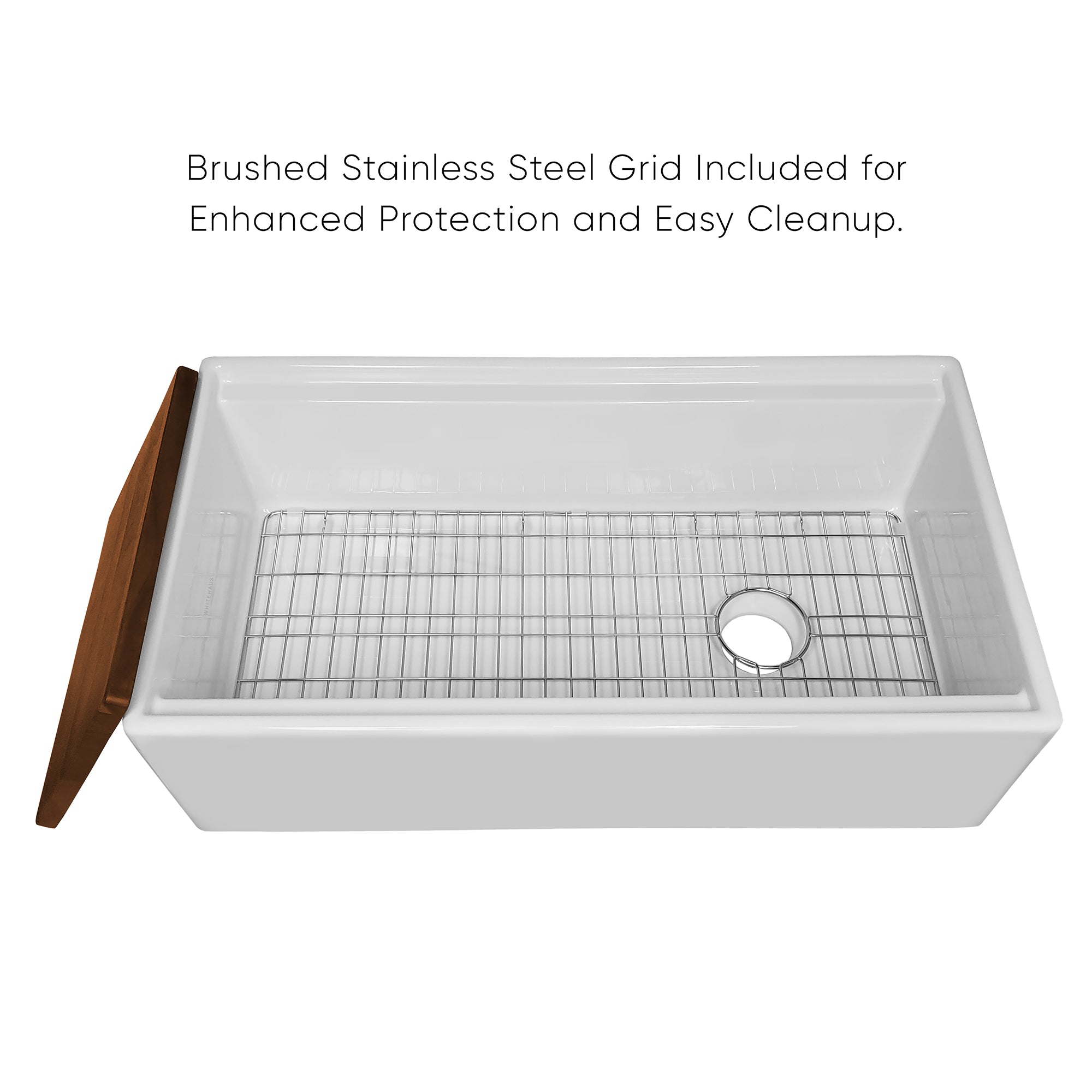 Front apron single bowl fireclay kitchen sinks with walnut wood