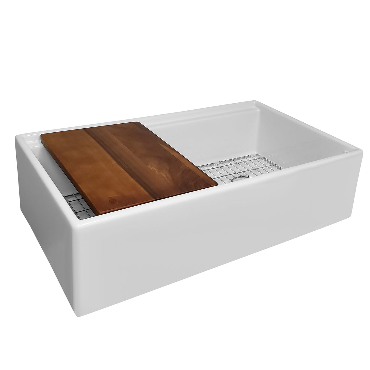 Front Apron Single Bowl Fireclay Kitchen Sinks With Walnut