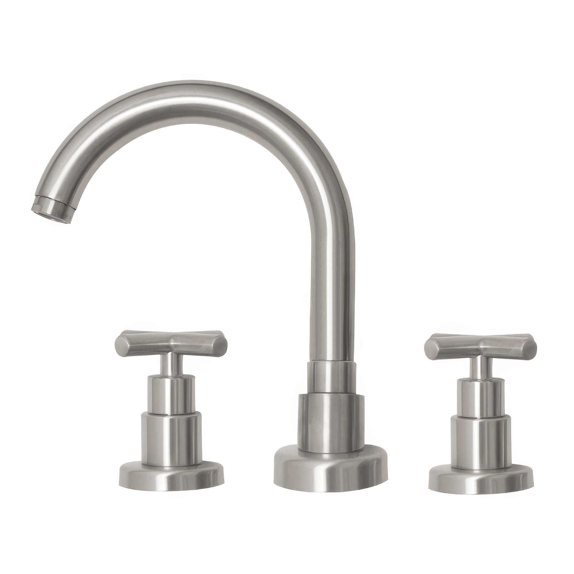 Luxe Widespread Lavatory Faucet with Tubular Swivel Spout, Cross Handles and Pop-up Waste