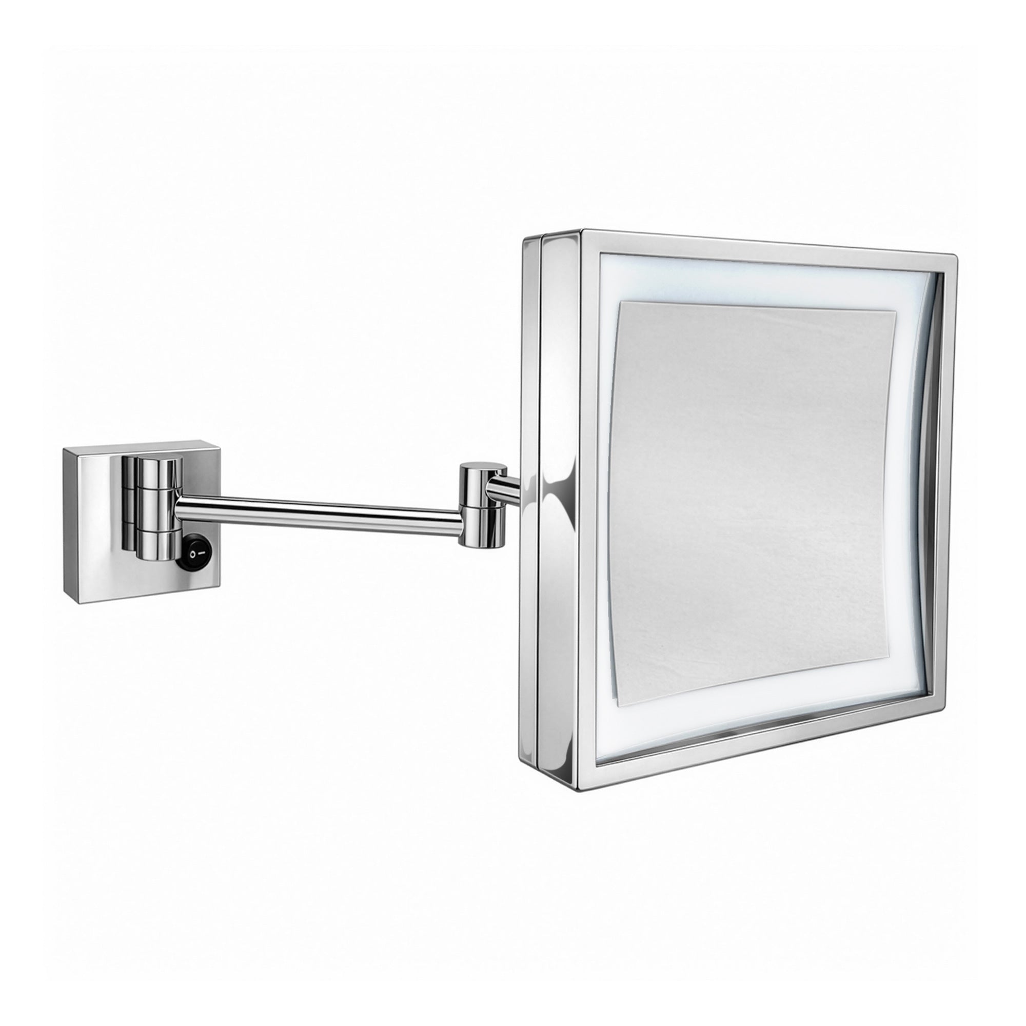 Anodized aluminum body square wall mount LED 5X magnified mirror
