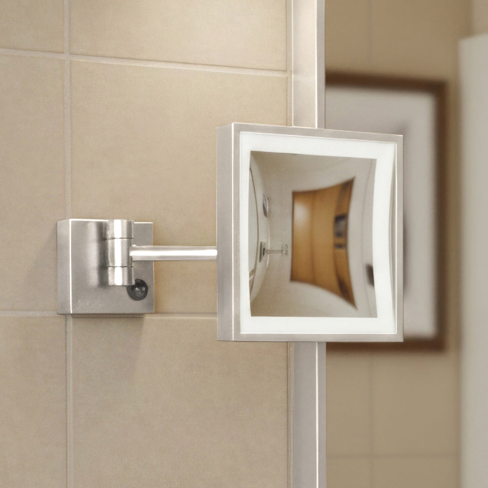 Anodized aluminum body square wall mount LED 5X magnified mirror