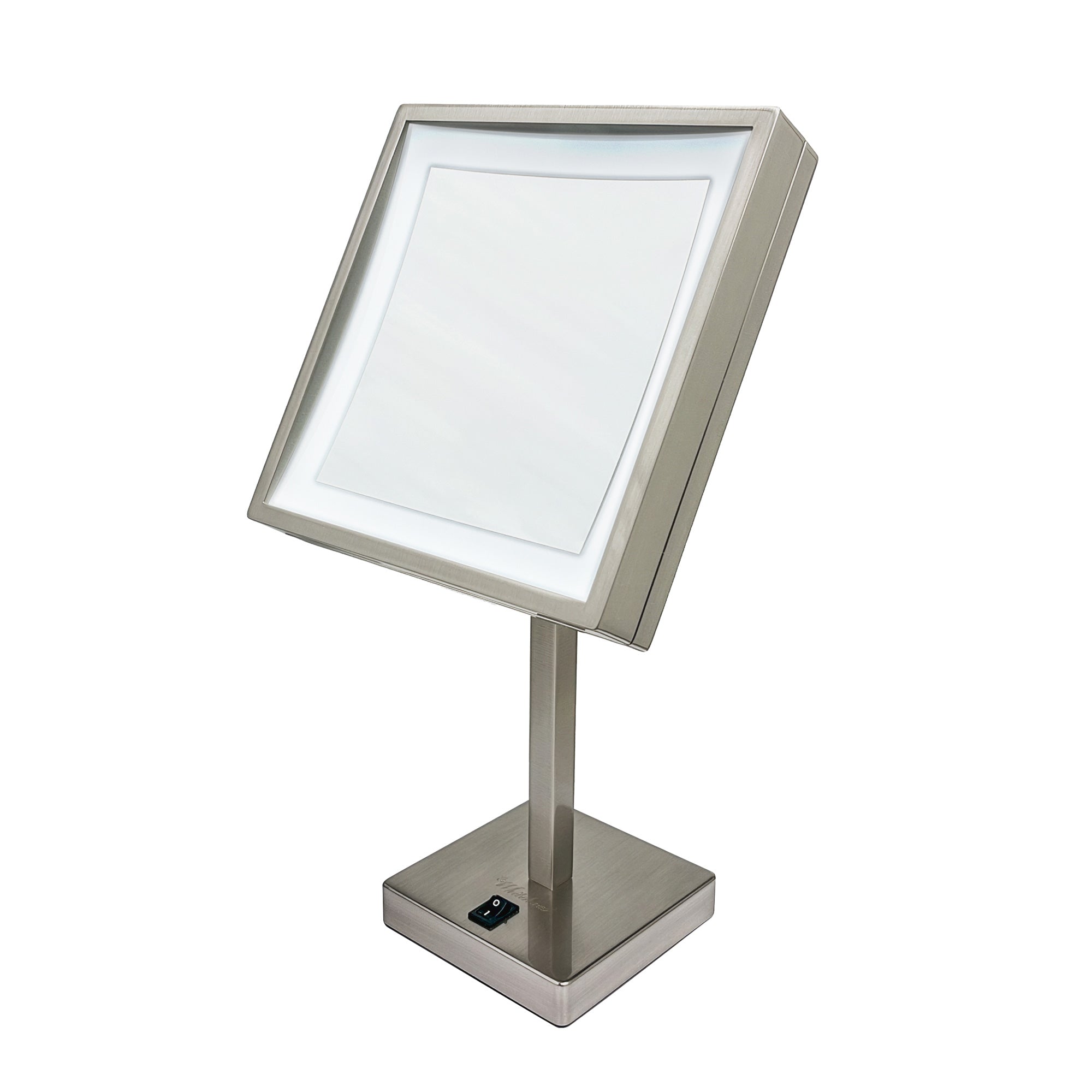 Anodized aluminum body square freestanding LED 5X magnified vanity mirror
