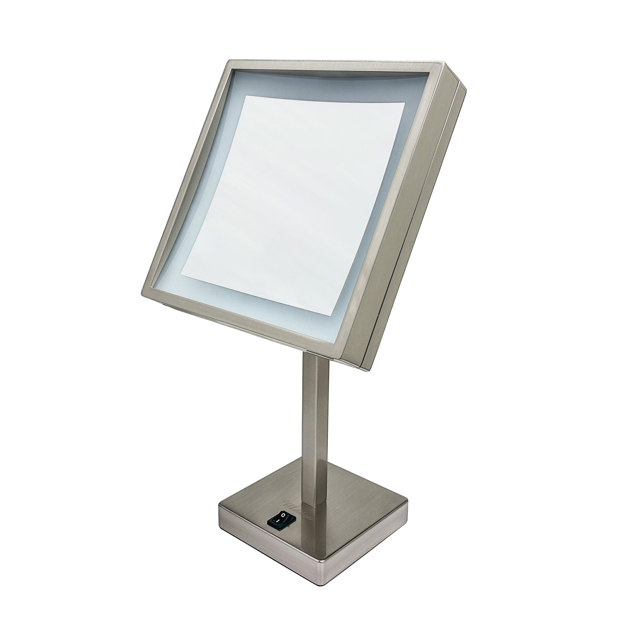 Anodized aluminum body square freestanding LED 5X magnified vanity mirror