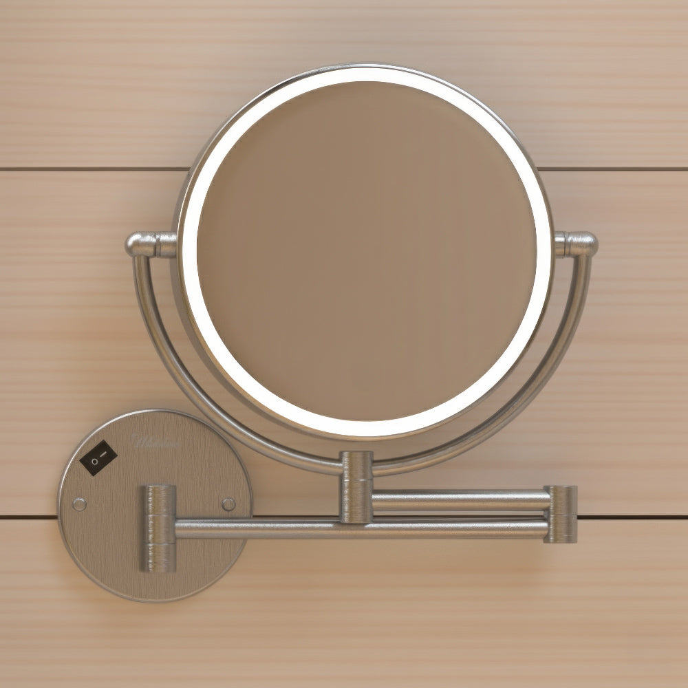 Anodized aluminum body round wall mount LED 7X magnified mirror