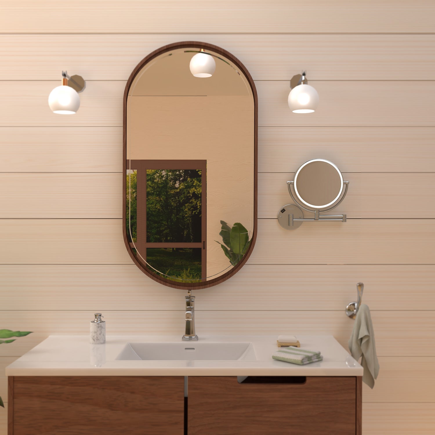 Anodized aluminum body round wall mount LED 7X magnified mirror