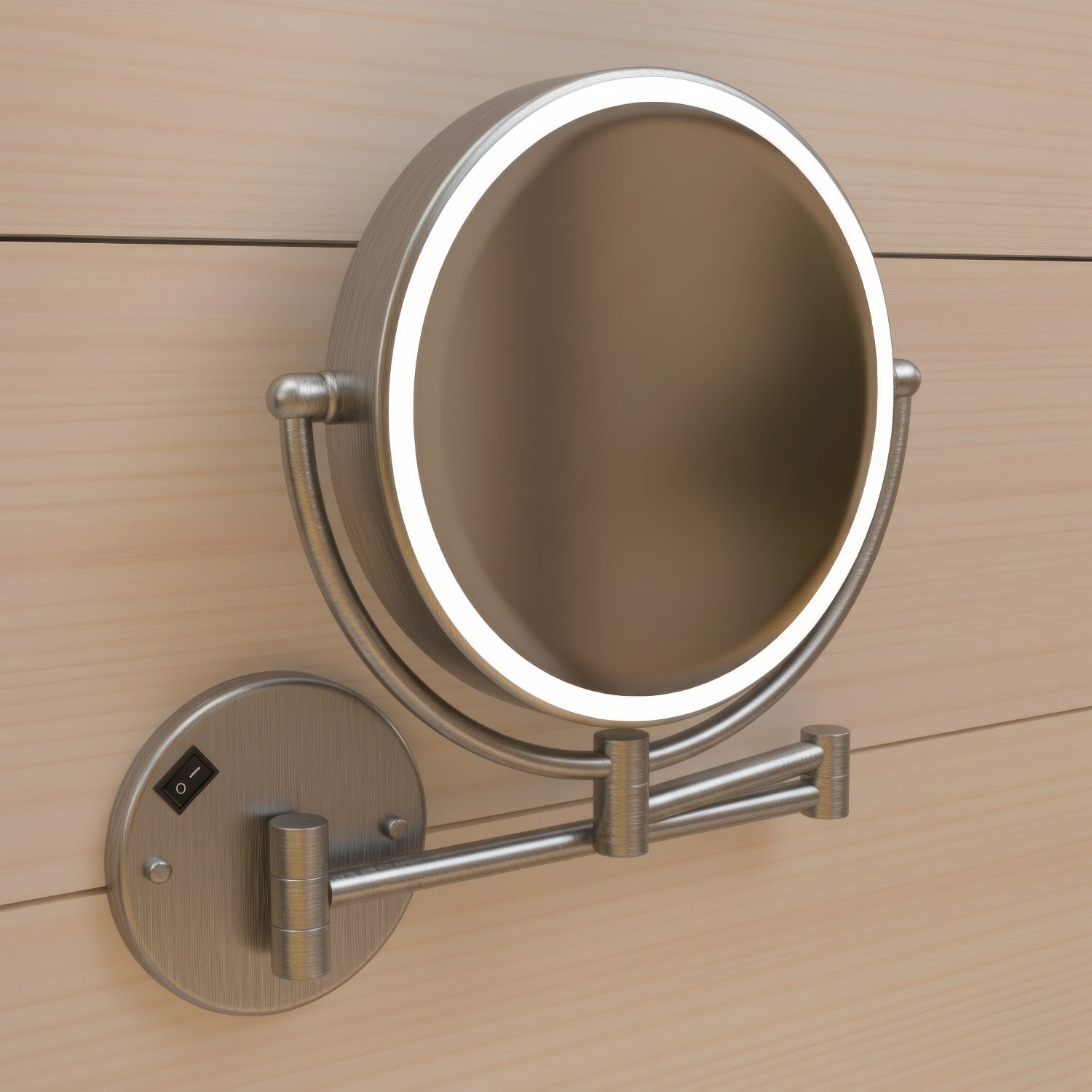 Anodized aluminum body round wall mount LED 7X magnified mirror