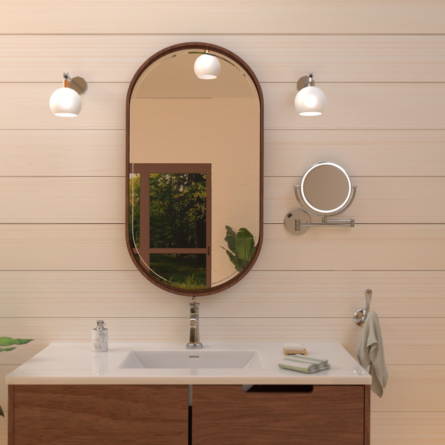 Anodized aluminum body round wall mount LED 7X magnified mirror