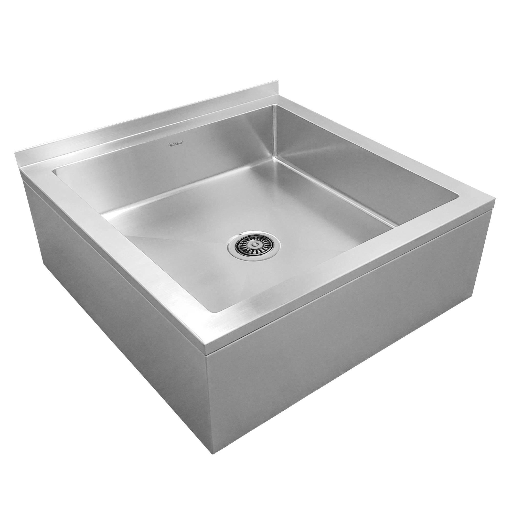 Brushed stainless steel utility single bowl floor mount mop sink