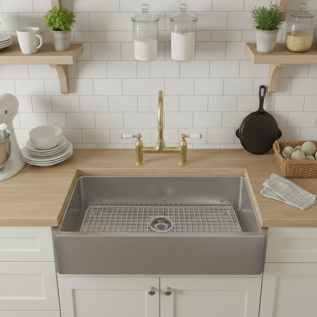31" brushed stainless steel single bowl front apron undermount sink