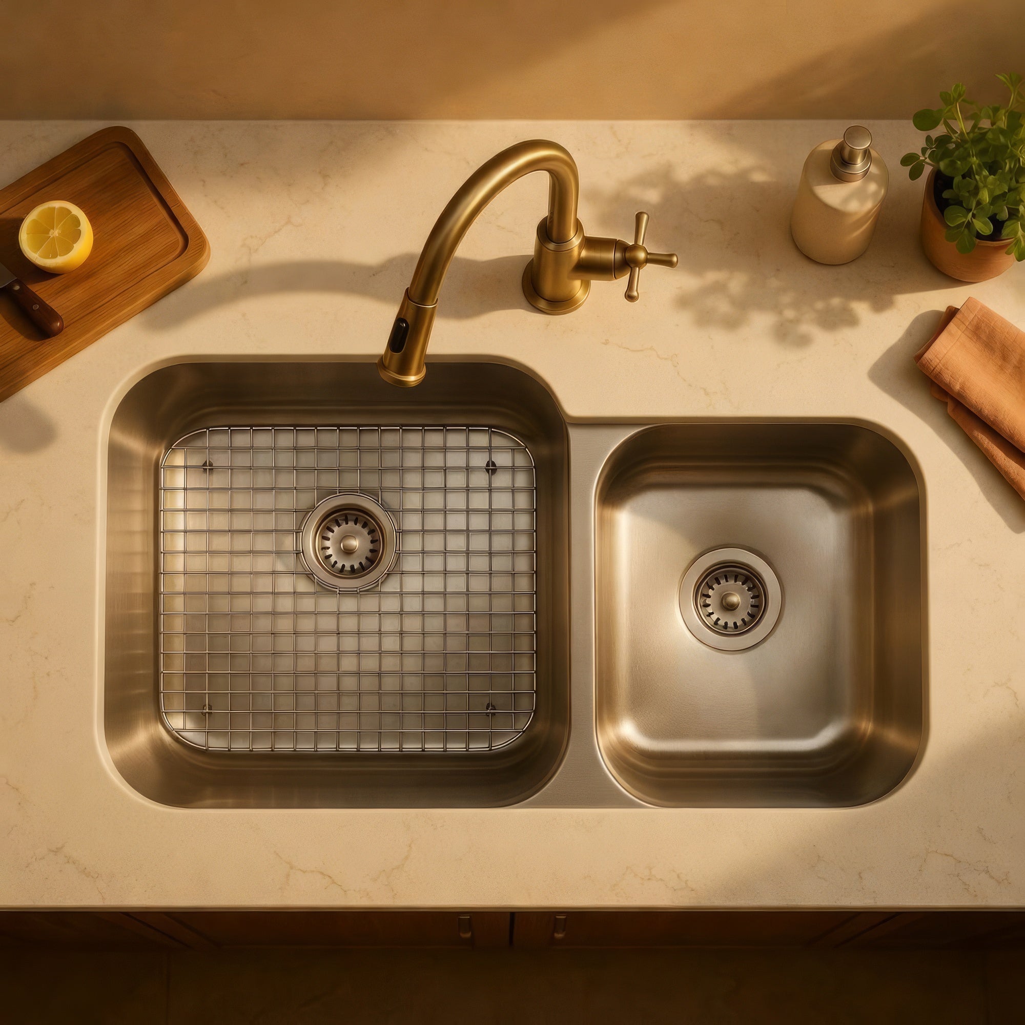 33" brushed stainless steel double bowl undermount sink