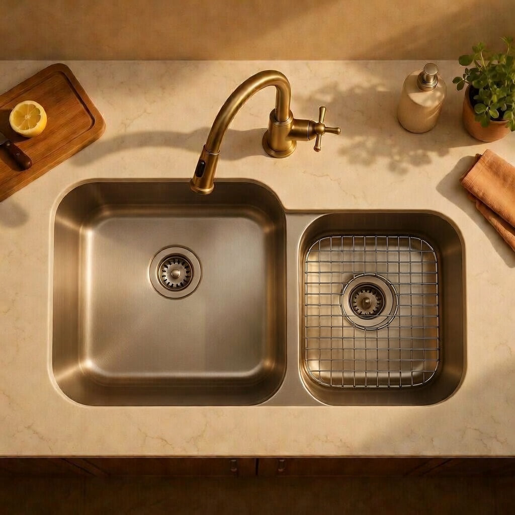 33" brushed stainless steel double bowl undermount sink