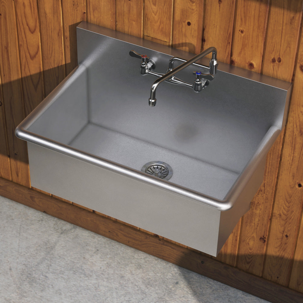 Brushed stainless steel commercial single bowl drop-in or wall mount utility sink