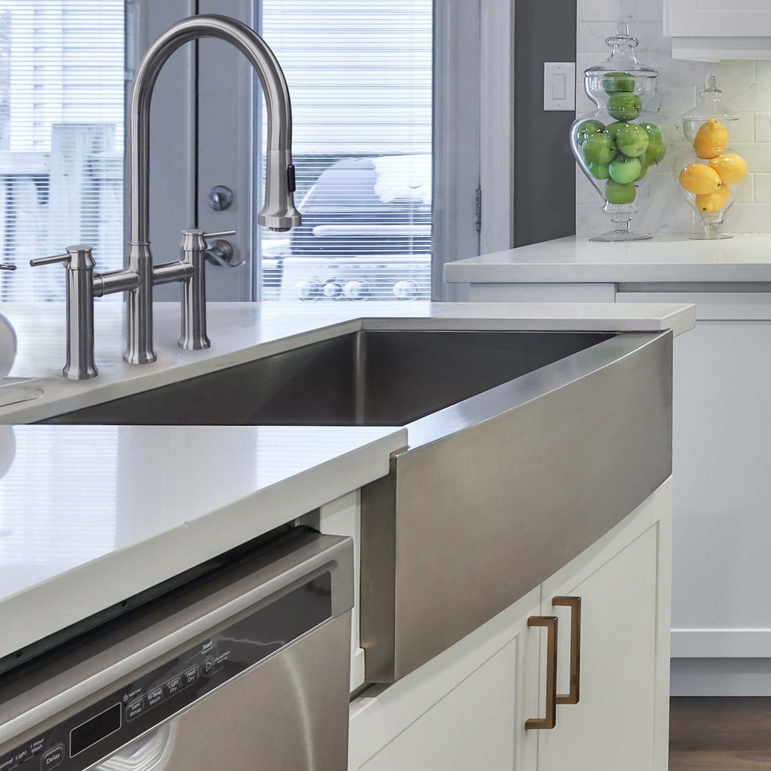 30" Brushed stainless steel commercial single bowl sink with an arched front apron