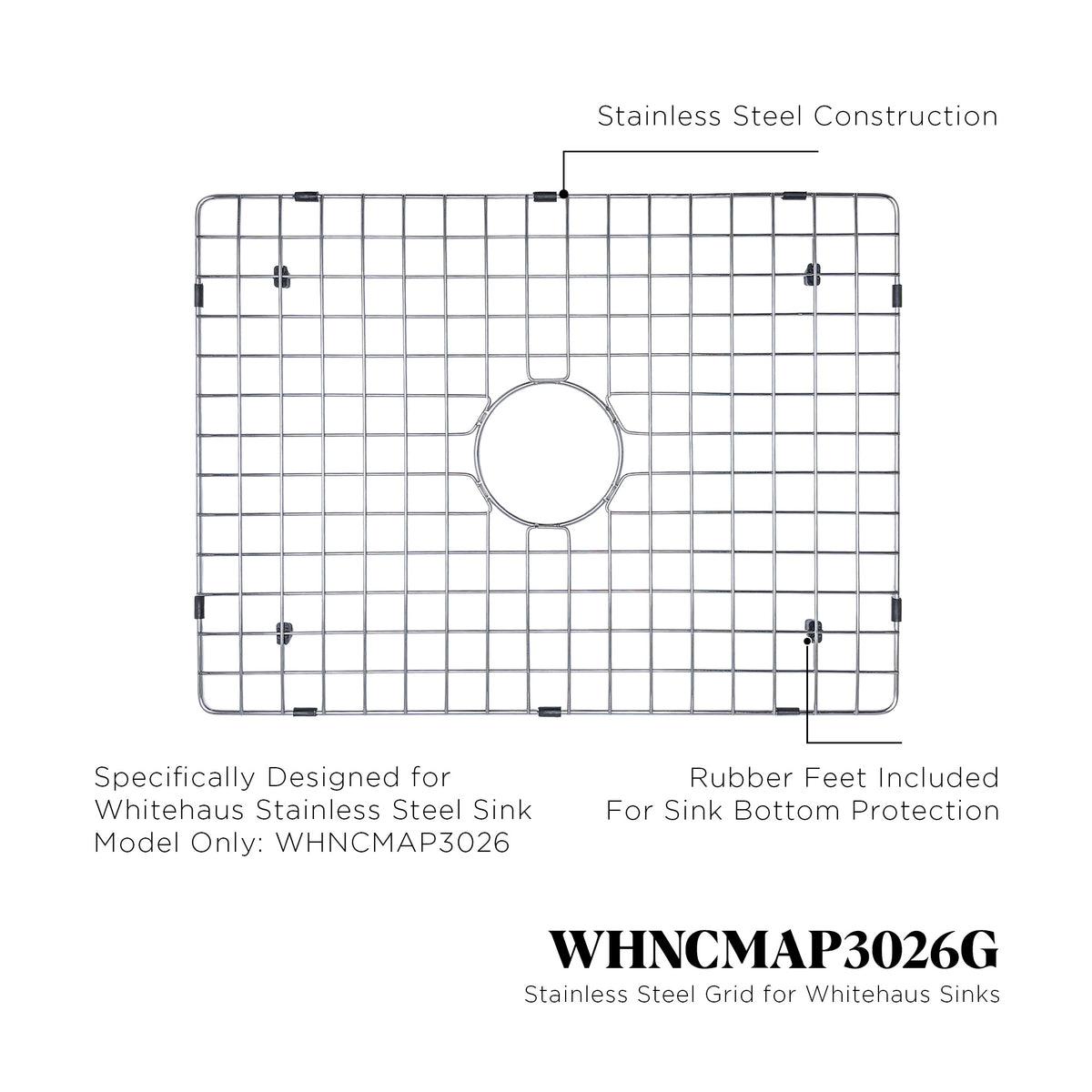 Stainless steel kitchen sink grid for sink model WHNCMAP3026