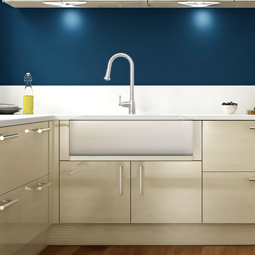 33&quot; Brushed stainless steel commercial single bowl front apron sink