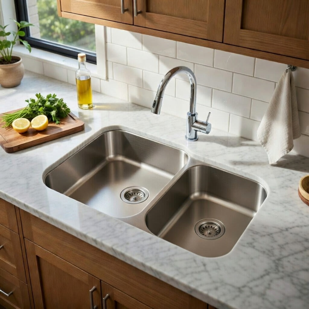 33" brushed stainless steel double bowl undermount sink