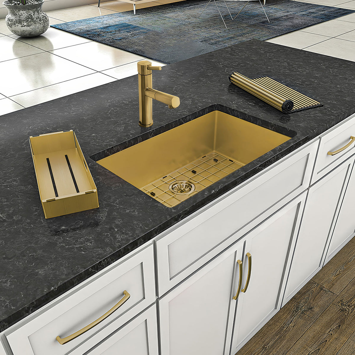 Undermount/Drop-In Single Bowl Stainless Steel Kitchen Sink Set: 16 Gauge, Linen Textured Inner Bowl