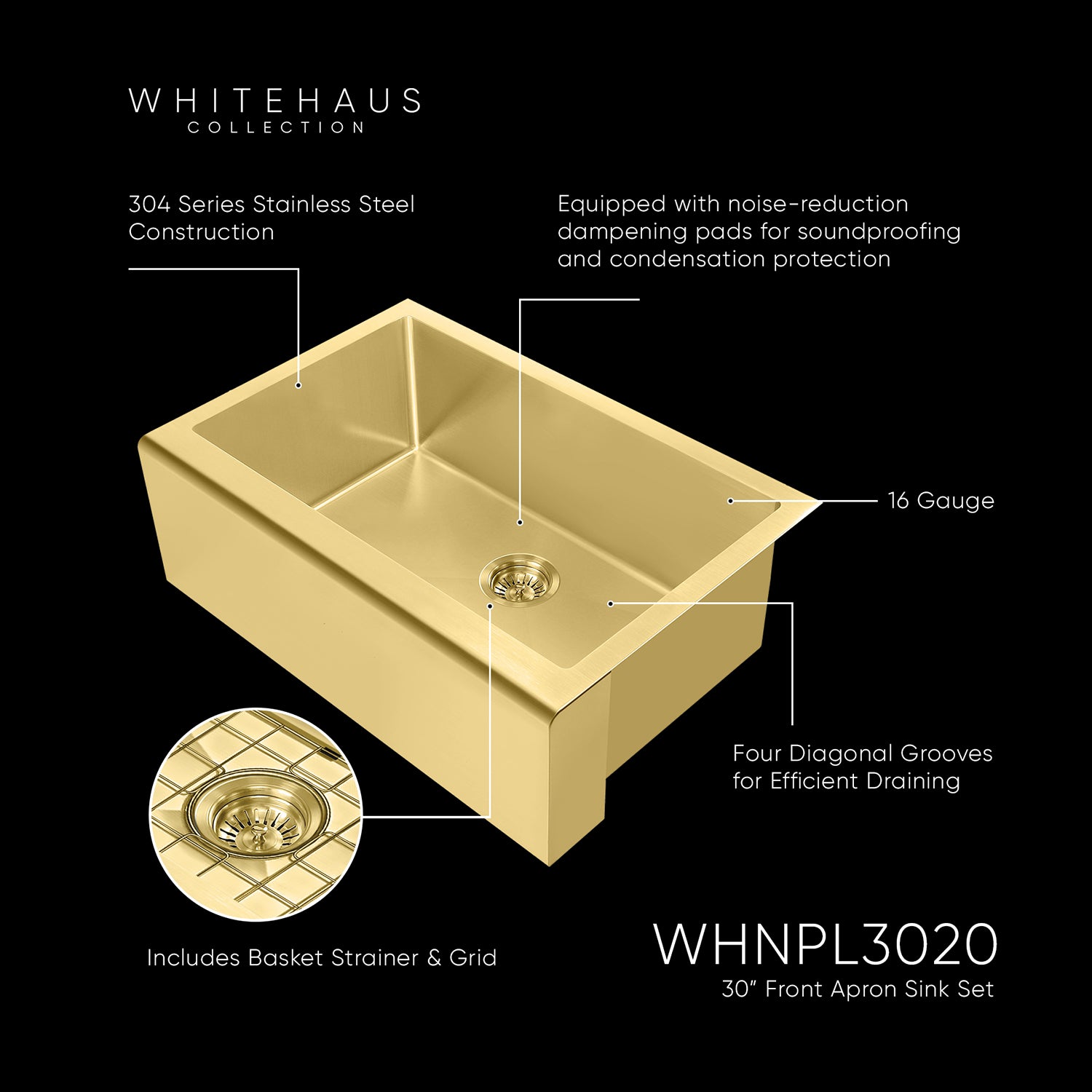 30" Undermount Front Apron Single Bowl 16 Gauge Stainless Steel Kitchen Sink Set