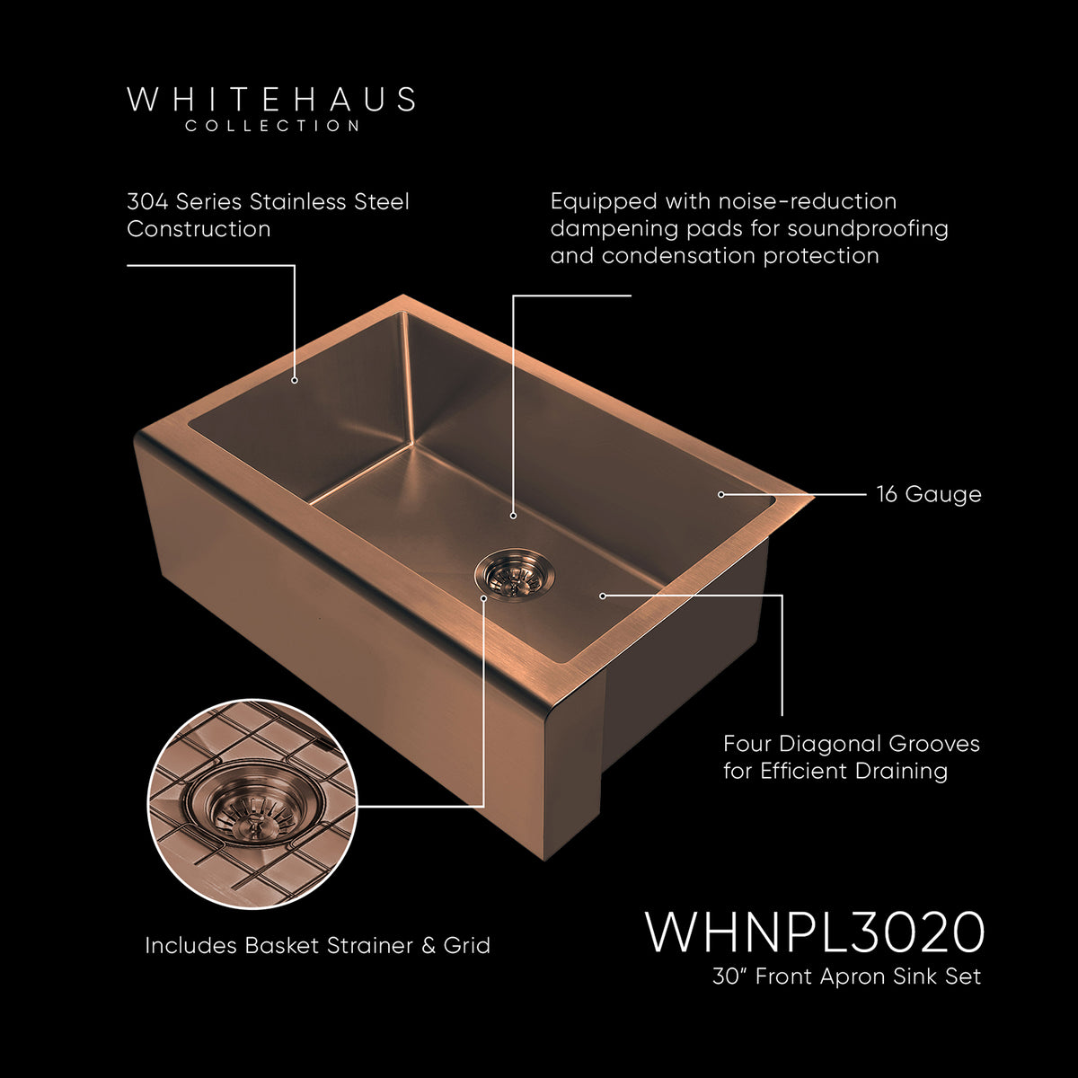 30&quot; Undermount Front Apron Single Bowl 16 Gauge Stainless Steel Kitchen Sink Set