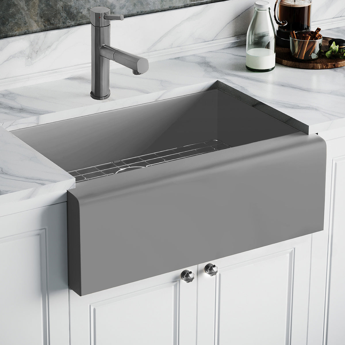 30&quot; Undermount Front Apron Single Bowl 16 Gauge Stainless Steel Kitchen Sink Set