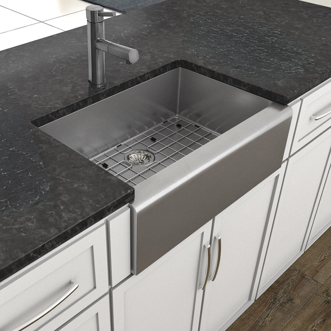 30&quot; Undermount Front Apron Single Bowl 16 Gauge Stainless Steel Kitchen Sink Set