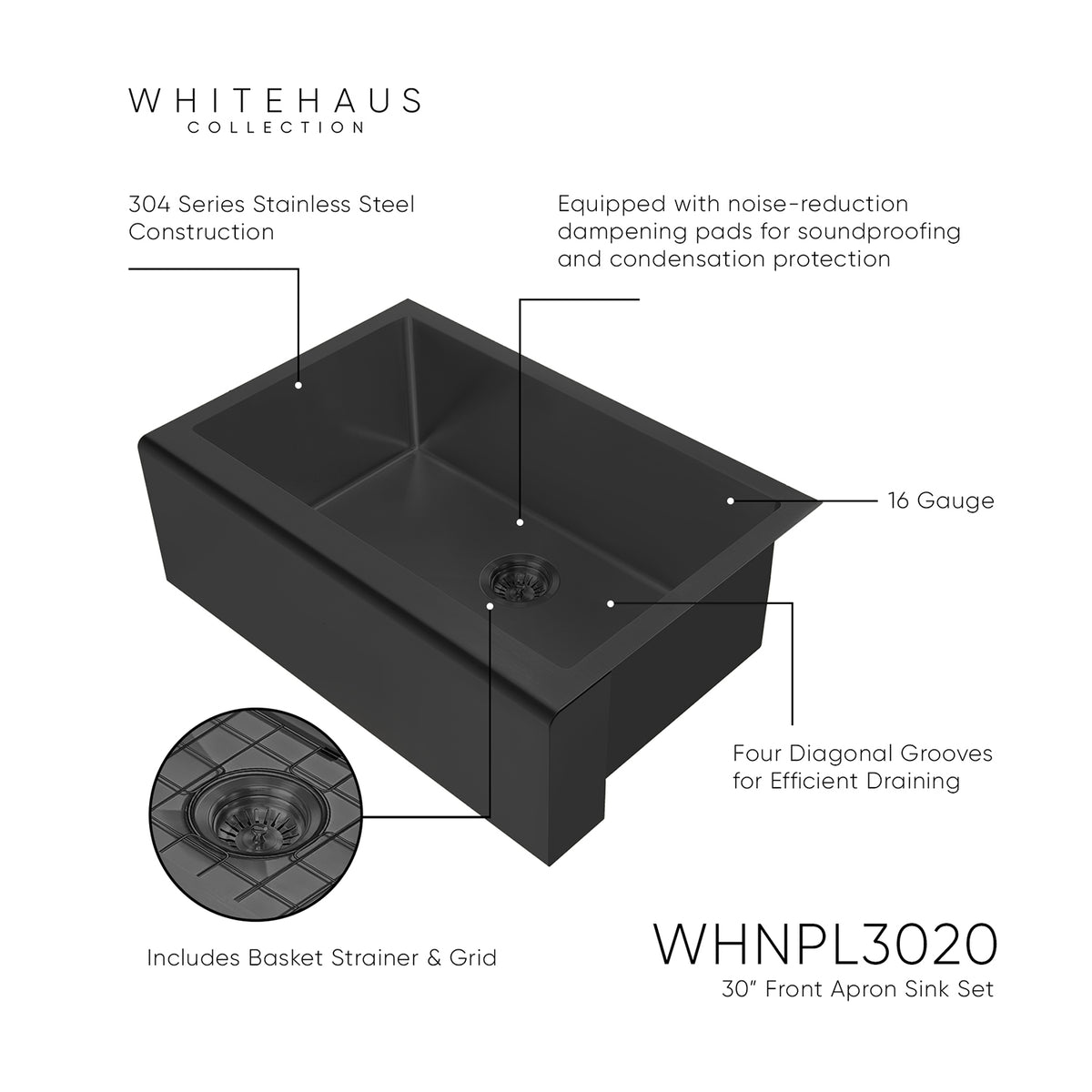 30&quot; Undermount Front Apron Single Bowl 16 Gauge Stainless Steel Kitchen Sink Set