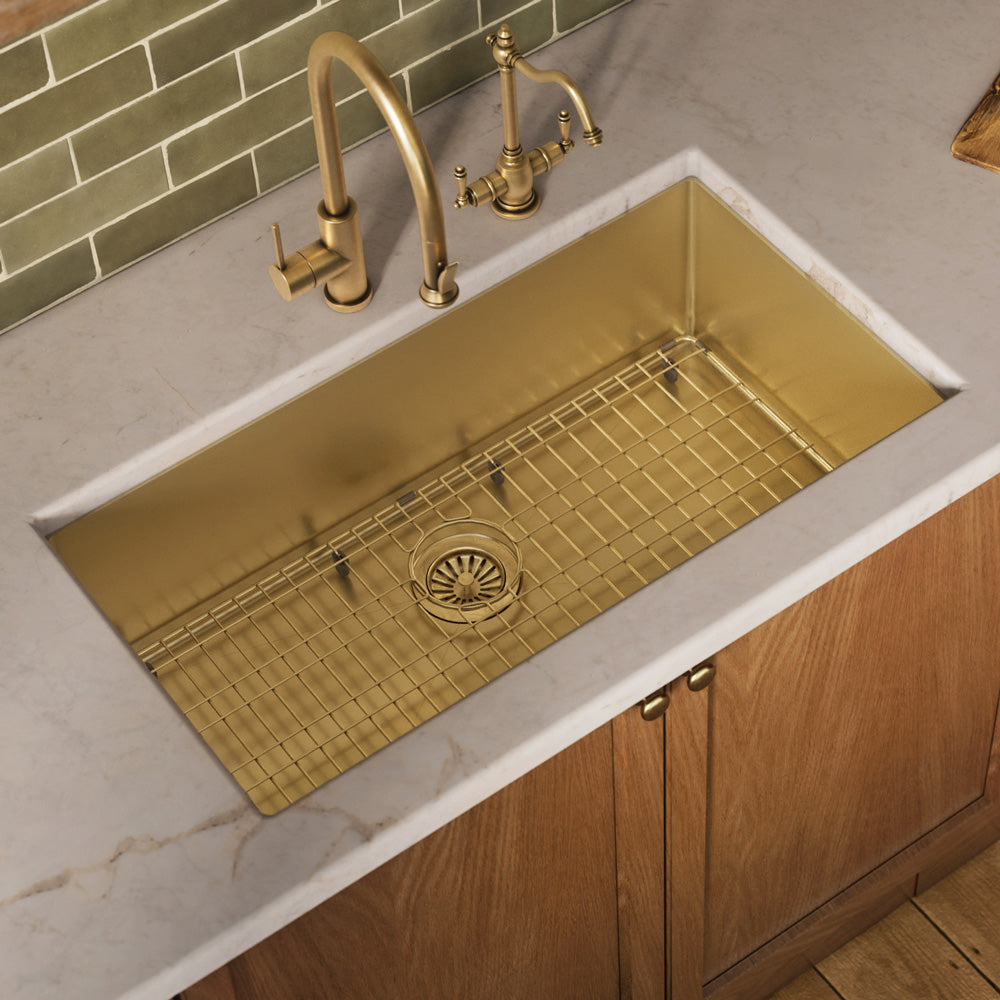 Undermount/Drop-In Single Bowl Stainless Steel Kitchen Sink Set: 16 Gauge, Linen Textured Inner Bowl