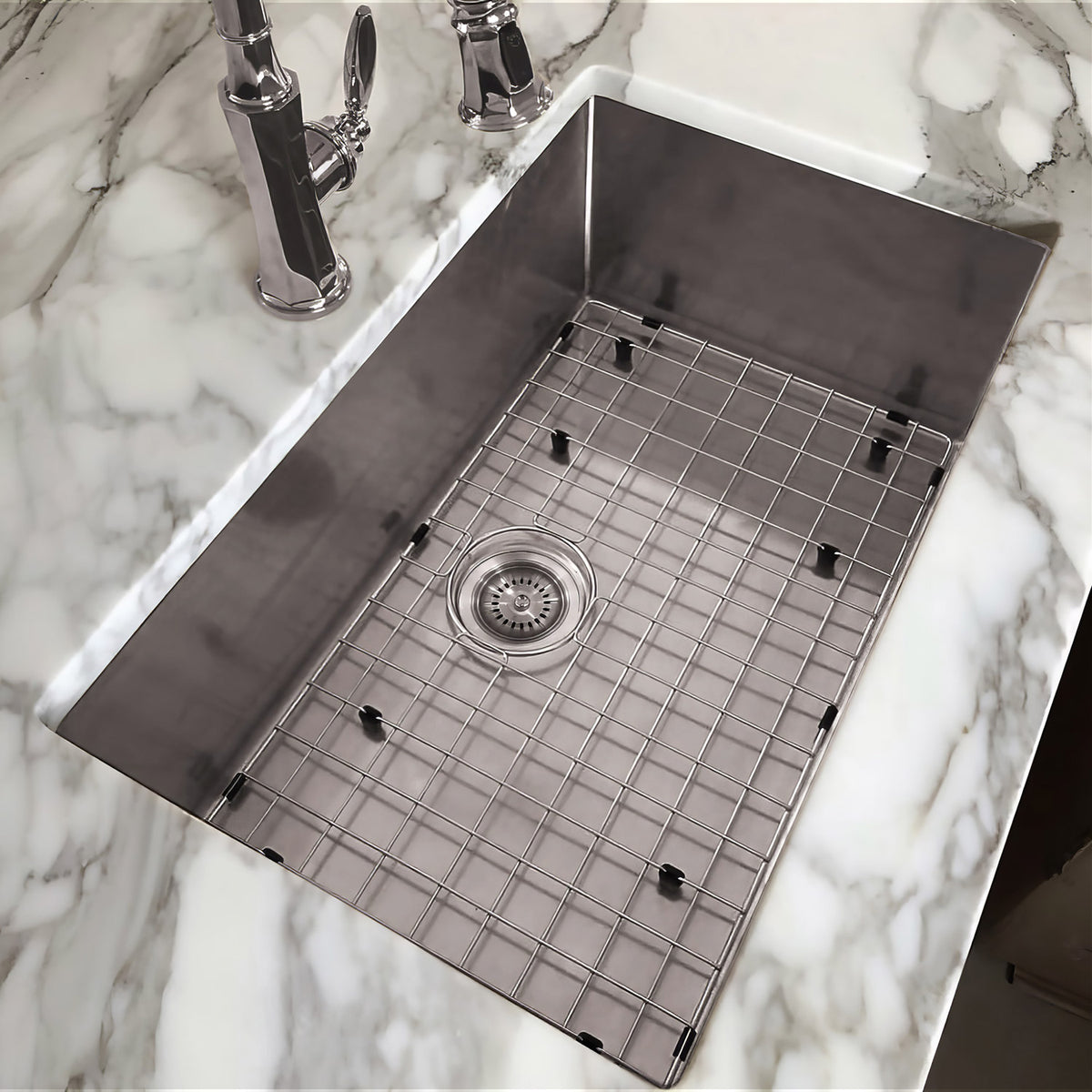 Undermount/Drop-In Single Bowl Stainless Steel Kitchen Sink Set: 16 Gauge, Linen Textured Inner Bowl