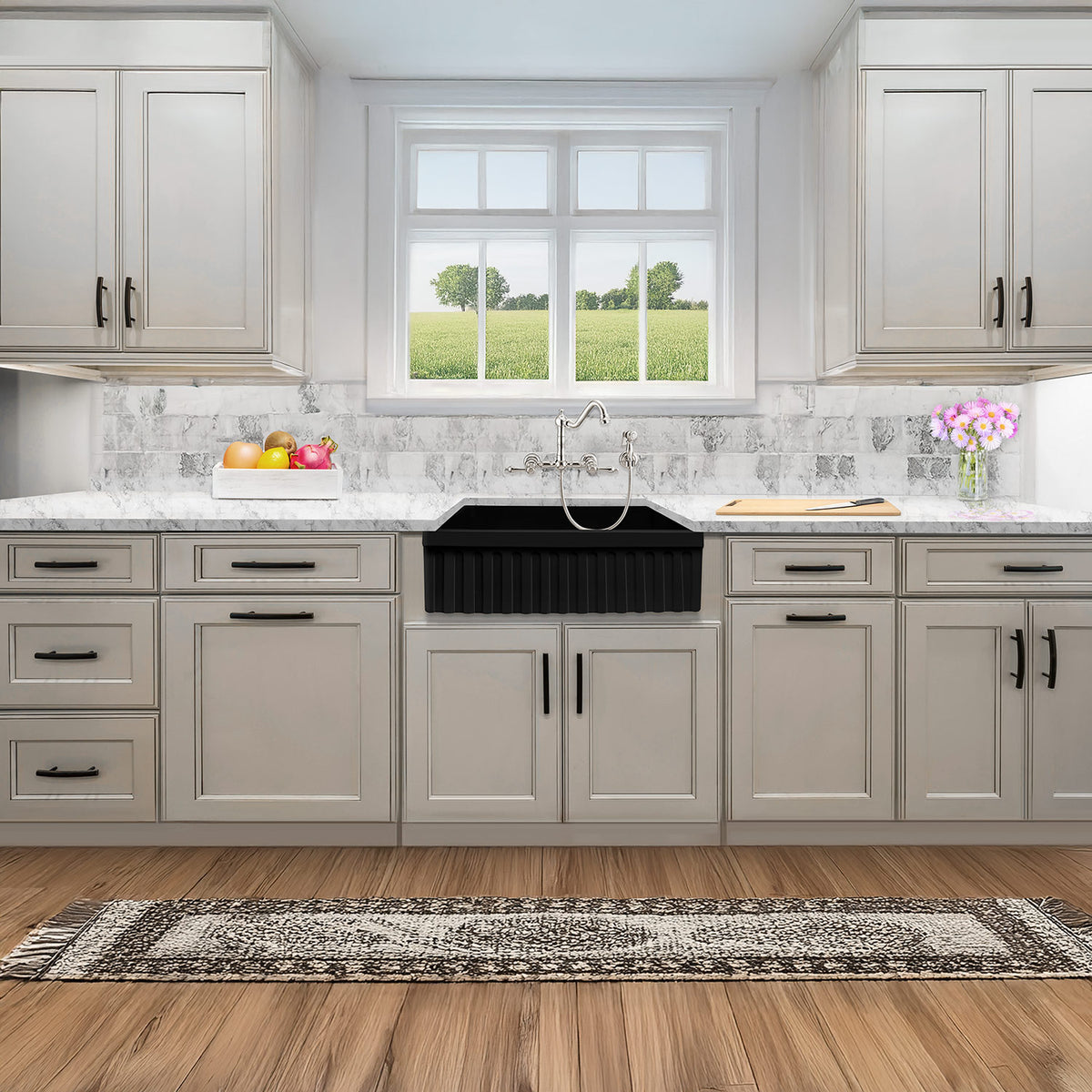 30&quot; Reversible Single Bowl Fireclay Kitchen Sink: 2½” lip and fluted, 2” lip front apron