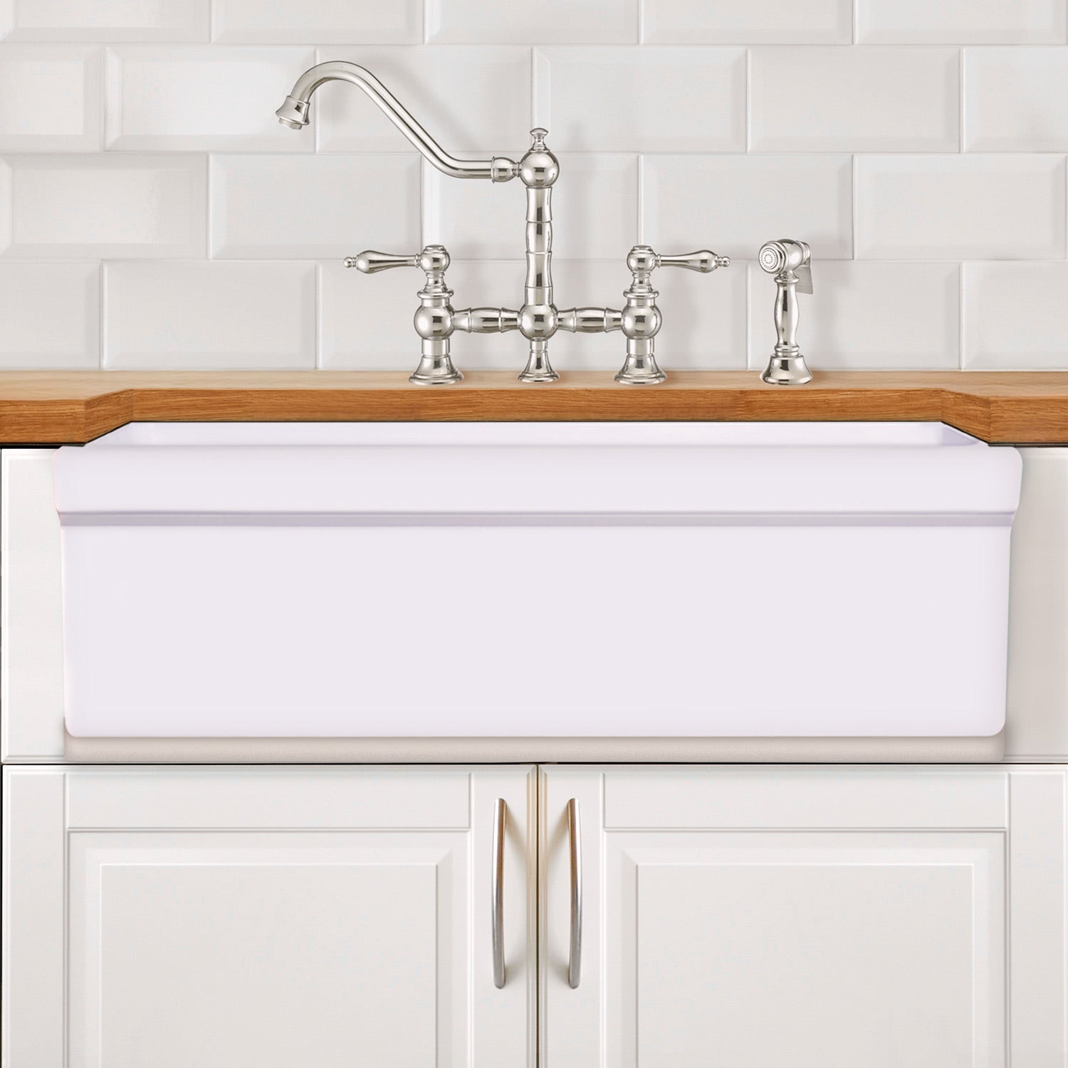 Reversible single bowl fireclay kitchen sinks: 2½” lip, 2” lip front apron