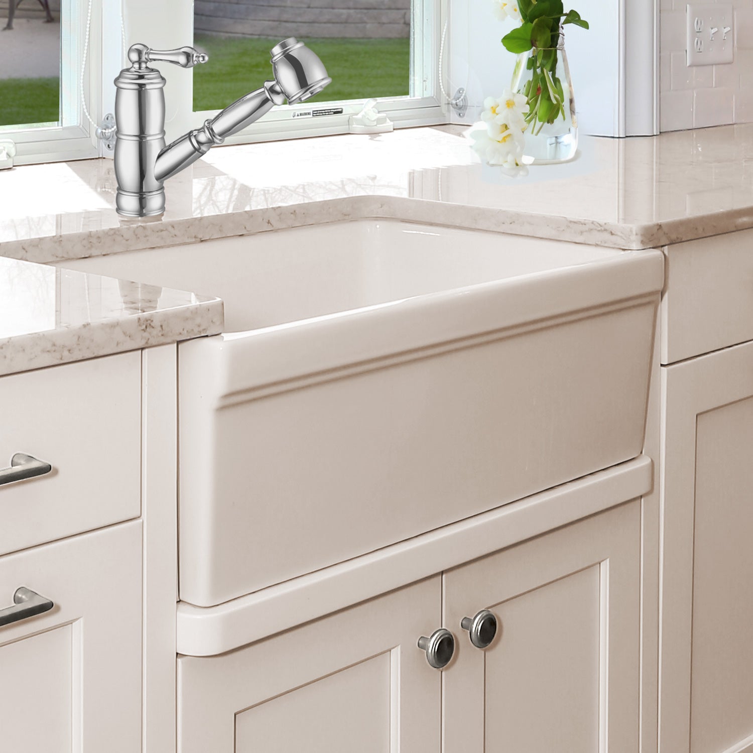 30" Reversible Single Bowl Fireclay Kitchen Sink: 2½" lip, beveled front apron