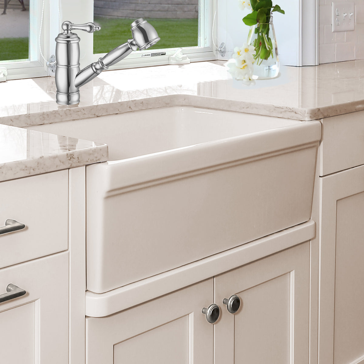 30&quot; Reversible Single Bowl Fireclay Kitchen Sink: 2½&quot; lip, beveled front apron