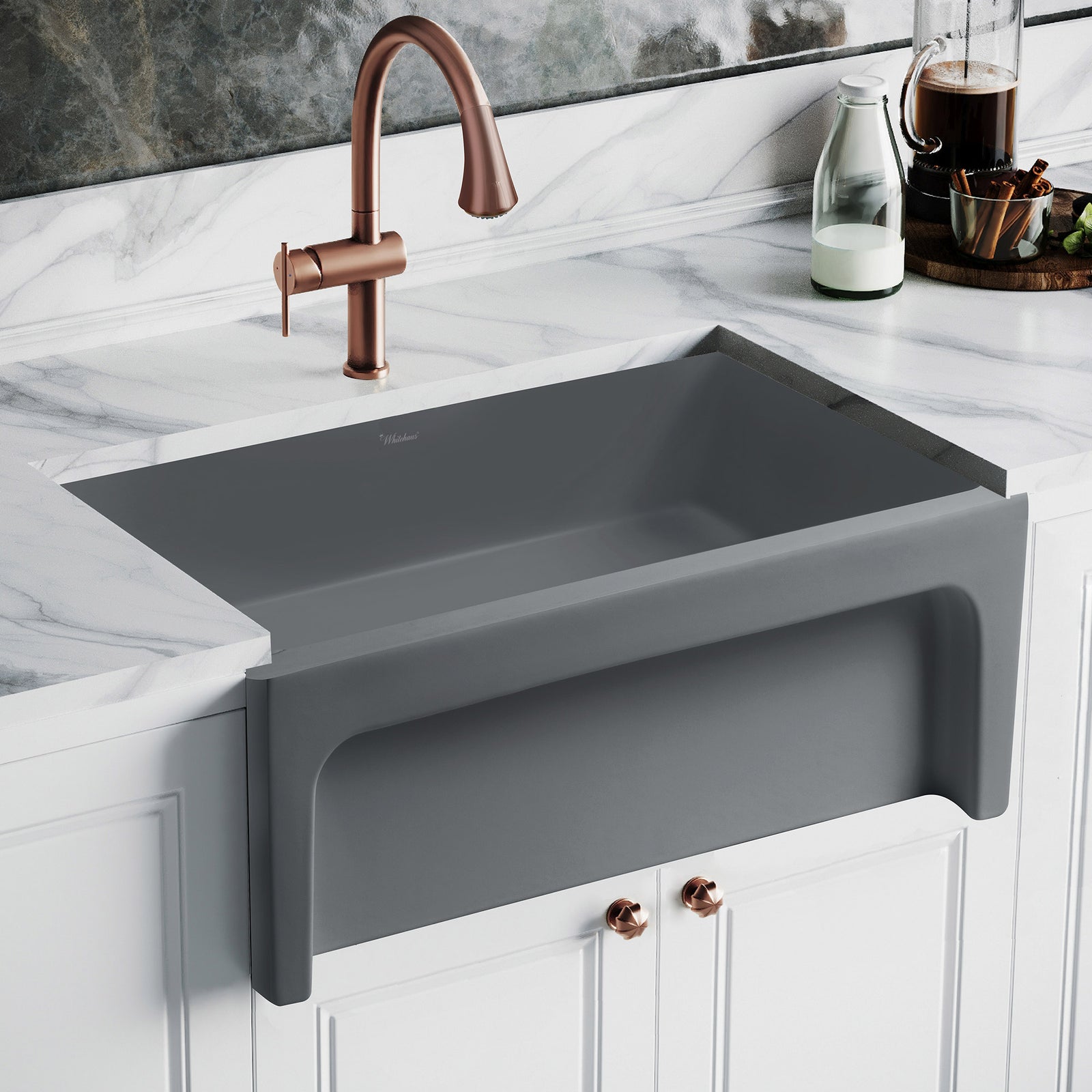 30" Reversible Single Bowl Fireclay Kitchen Sink: 2½" lip, beveled front apron